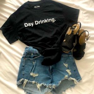 “Day Drinking” black Gildan Cotton Tee (Size Small)